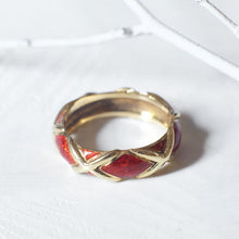 Load image into Gallery viewer, Tiffany & Co. 18K Yellow Gold Red X Design Enamel Band Size US 8.25 / UK Q