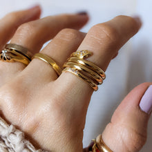 Load image into Gallery viewer, 18K Yellow Gold Snake Ring with Diamonds Size US 7.5 / UK P