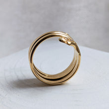 Load image into Gallery viewer, 18K Yellow Gold Snake Ring with Diamonds Size US 7.5 / UK P