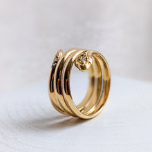 Load image into Gallery viewer, 18K Yellow Gold Snake Ring with Diamonds Size US 7.5 / UK P