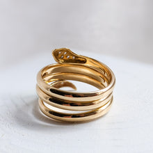 Load image into Gallery viewer, 18K Yellow Gold Snake Ring with Diamonds Size US 7.5 / UK P