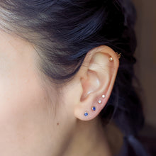 Load image into Gallery viewer, 14k Yellow Gold Minimalist 2.9mm Sapphire Stud Earring