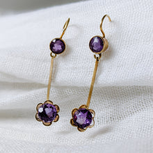 Load image into Gallery viewer, Antique 14K Yellow Gold Amethyst Drop Earrings