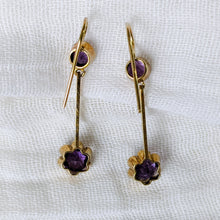 Load image into Gallery viewer, Antique 14K Yellow Gold Amethyst Drop Earrings