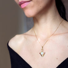 Load image into Gallery viewer, Art Nouveau 14K Yellow Gold Opal and Rubies Pendant