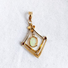 Load image into Gallery viewer, Art Nouveau 14K Yellow Gold Opal and Rubies Pendant