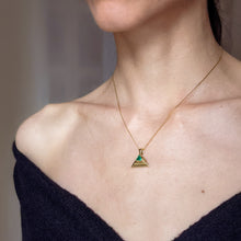 Load image into Gallery viewer, 14K Yellow Gold Triangular Synthetic Emerald Pendant