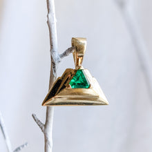 Load image into Gallery viewer, 14K Yellow Gold Triangular Synthetic Emerald Pendant