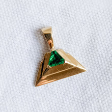 Load image into Gallery viewer, 14K Yellow Gold Triangular Synthetic Emerald Pendant