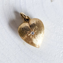 Load image into Gallery viewer, Brushed 14K Yellow Gold Diamond Puffy Heart Charm / Pendant