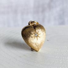 Load image into Gallery viewer, Brushed 14K Yellow Gold Diamond Puffy Heart Charm / Pendant