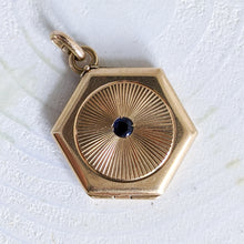 Load image into Gallery viewer, 14K Yellow Gold Hexagon Engine Turned Sapphire Locket