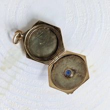 Load image into Gallery viewer, 14K Yellow Gold Hexagon Engine Turned Sapphire Locket