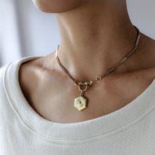 Load image into Gallery viewer, 14K Yellow Gold Hexagon Engine Turned Sapphire Locket