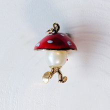 Load image into Gallery viewer, Vintage 14K Yellow Gold Enamel Pearl Toadstool Mushroom Figurine Pendant