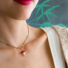 Load image into Gallery viewer, Vintage 14K Yellow Gold Enamel Pearl Toadstool Mushroom Figurine Pendant