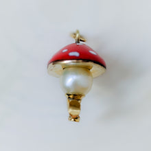 Load image into Gallery viewer, Vintage 14K Yellow Gold Enamel Pearl Toadstool Mushroom Figurine Pendant