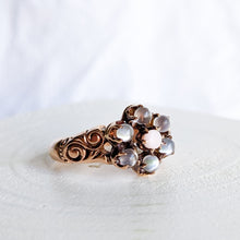 Load image into Gallery viewer, 10K Rose Gold Victorian Moonstone with Shell/Coral Center Stone Ring Size US 3.5 / UK G