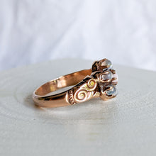Load image into Gallery viewer, 10K Rose Gold Victorian Moonstone with Shell/Coral Center Stone Ring Size US 3.5 / UK G
