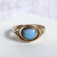 Load image into Gallery viewer, 14K Yellow Gold Amber & Pectolite (Larimar) Flip Ring Size US 7 / UK N.5