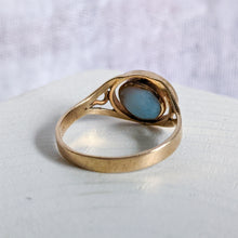 Load image into Gallery viewer, 14K Yellow Gold Amber & Pectolite (Larimar) Flip Ring Size US 7 / UK N.5