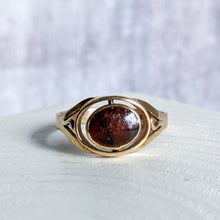 Load image into Gallery viewer, 14K Yellow Gold Amber & Pectolite (Larimar) Flip Ring Size US 7 / UK N.5