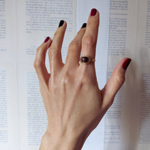 Load image into Gallery viewer, 14K Yellow Gold Amber & Pectolite (Larimar) Flip Ring Size US 7 / UK N.5