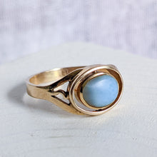 Load image into Gallery viewer, 14K Yellow Gold Amber & Pectolite (Larimar) Flip Ring Size US 7 / UK N.5