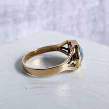 Load image into Gallery viewer, 14K Yellow Gold Amber & Pectolite (Larimar) Flip Ring Size US 7 / UK N.5