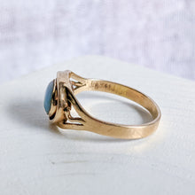 Load image into Gallery viewer, 14K Yellow Gold Amber & Pectolite (Larimar) Flip Ring Size US 7 / UK N.5