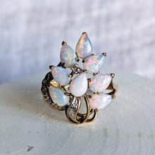 Load image into Gallery viewer, 14K Yellow Gold Opal and Diamond Cluster Ring Size US 7.25 / UK O