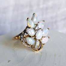 Load image into Gallery viewer, 14K Yellow Gold Opal and Diamond Cluster Ring Size US 7.25 / UK O