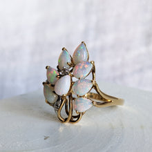 Load image into Gallery viewer, 14K Yellow Gold Opal and Diamond Cluster Ring Size US 7.25 / UK O