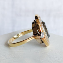 Load image into Gallery viewer, 14K Two-Tone Gold 5.5 ct Aquamarine + Old Brilliant Cut Diamond Ring
