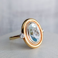 Load image into Gallery viewer, 14K Two-Tone Gold 5.5 ct Aquamarine + Old Brilliant Cut Diamond Ring