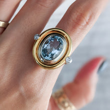 Load image into Gallery viewer, 14K Two-Tone Gold 5.5 ct Aquamarine + Old Brilliant Cut Diamond Ring