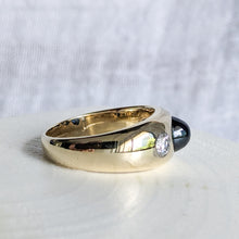 Load image into Gallery viewer, 14K Yellow Gold Flush Set Sapphire and Diamond Ring Size UK Q / US 8.25