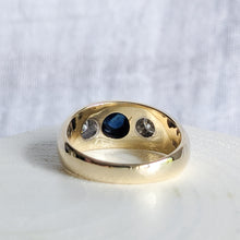 Load image into Gallery viewer, 14K Yellow Gold Flush Set Sapphire and Diamond Ring Size UK Q / US 8.25