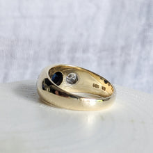 Load image into Gallery viewer, 14K Yellow Gold Flush Set Sapphire and Diamond Ring Size UK Q / US 8.25