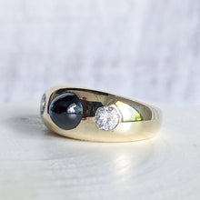 Load image into Gallery viewer, 14K Yellow Gold Flush Set Sapphire and Diamond Ring Size UK Q / US 8.25