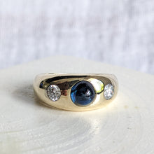 Load image into Gallery viewer, 14K Yellow Gold Flush Set Sapphire and Diamond Ring Size UK Q / US 8.25