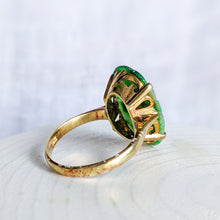Load image into Gallery viewer, Art Deco 18K Yellow Gold Hand Carved Jade Ring US 8.75 / UK R