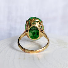 Load image into Gallery viewer, Art Deco 18K Yellow Gold Hand Carved Jade Ring US 8.75 / UK R