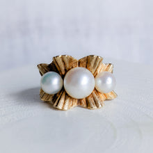 Load image into Gallery viewer, Vintage 14K Yellow Gold 3 Pearl Ring US 3.75 / UK H