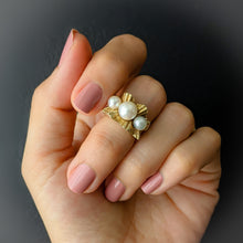 Load image into Gallery viewer, Vintage 14K Yellow Gold 3 Pearl Ring US 3.75 / UK H