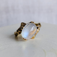 Load image into Gallery viewer, Vintage 10K Yellow Gold Moonstone Bypass Ring US 3.5 / UK G