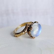 Load image into Gallery viewer, Vintage 10K Yellow Gold Moonstone Bypass Ring US 3.5 / UK G