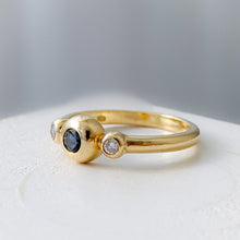 Load image into Gallery viewer, 18K Yellow Gold Sapphire and Diamond Trilogy Ring Size US 5 / UK J+