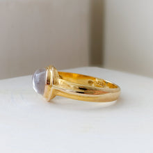 Load image into Gallery viewer, 18K Yellow Gold Moonstone and Sapphire Ring Size US 8.25 / UK Q