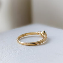 Load image into Gallery viewer, 18K Yellow Gold Aquamarine and Sapphire Trilogy Ring Size US 6.5 / UK M.5